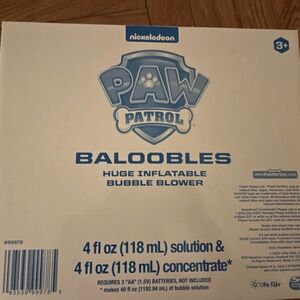 New, Never Opened in the Box- Paw Patrol Huge Inflatables Bubble Blower age 3+